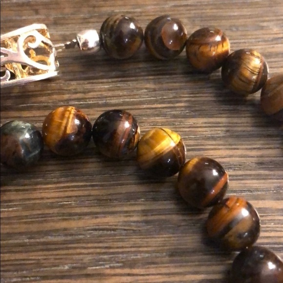 Hand made Tiger Eye beads necklace with Silver plated art deco snap closure - Picture 8 of 12